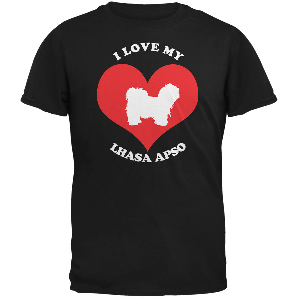 Valentines I Love My Lhasa Apso Black Adult T-Shirt Men's T-Shirts Old Glory 2XL Black