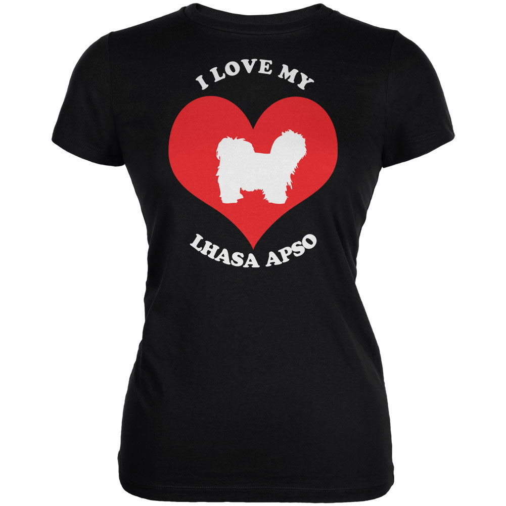 Valentines I Love My Lhasa Apso Black Juniors Soft T-Shirt Juniors T-Shirts Old Glory 2XL Black
