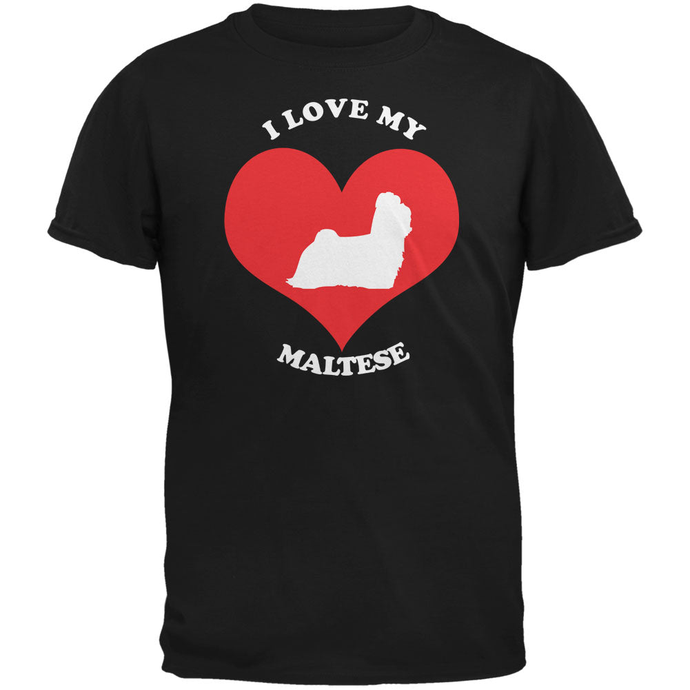 Valentines I Love My Maltese Black Adult T-Shirt Men's T-Shirts Old Glory 2XL Black