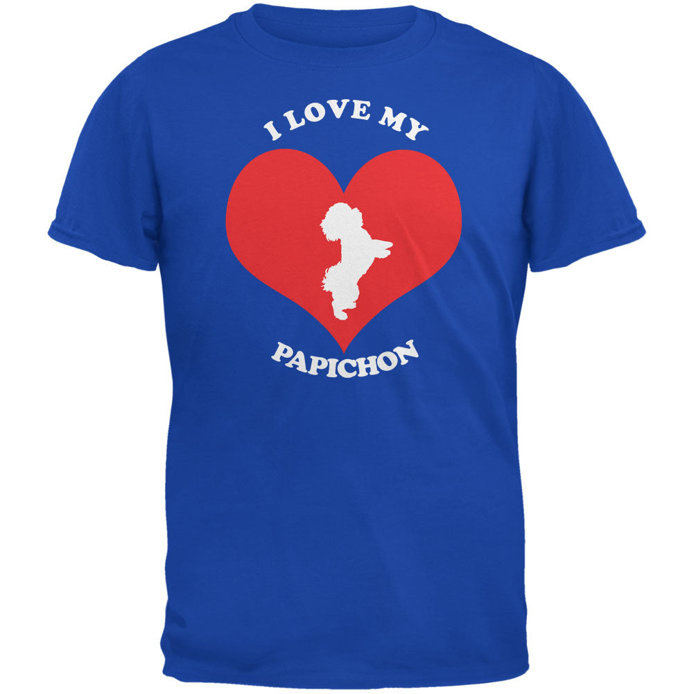 Valentines I Love My Papichon Royal Adult T-Shirt Men's T-Shirts Old Glory 2XL Blue
