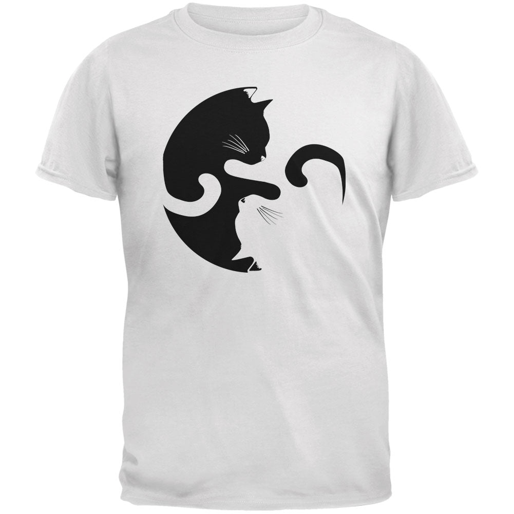 Yin Yang Cat White Adult T-Shirt Men's T-Shirts Old Glory 2XL White