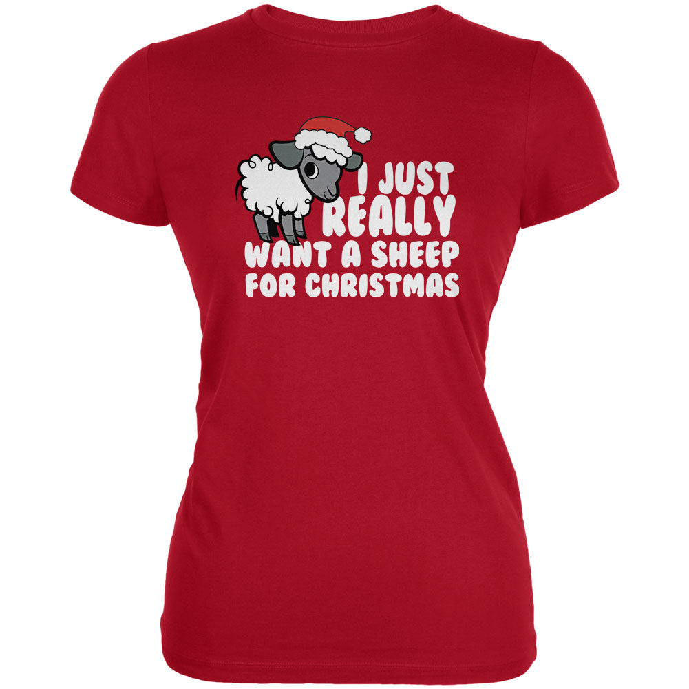 I Just Really Want a Sheep For Christmas Juniors T Shirt Juniors T-Shirts OldGlory.com SM Red