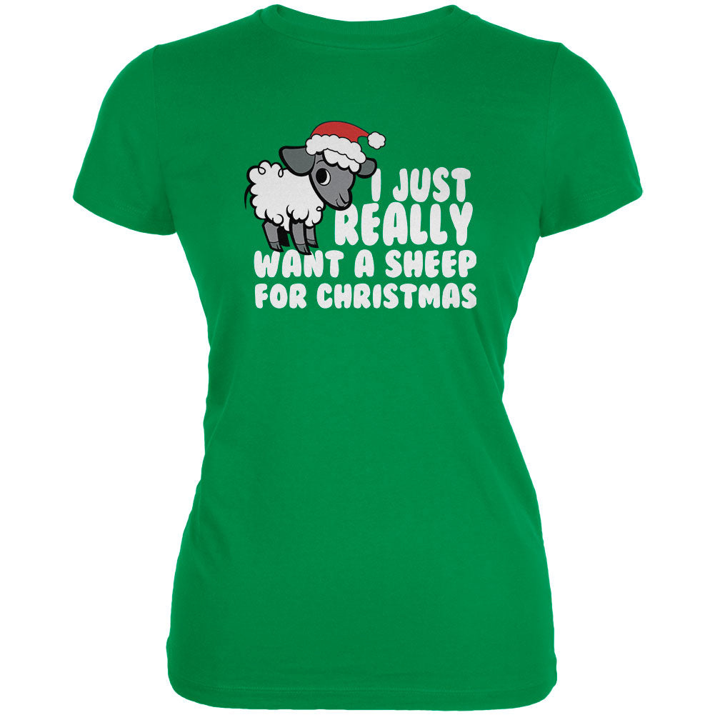 I Just Really Want a Sheep For Christmas Juniors T Shirt Juniors T-Shirts OldGlory.com SM Irish Green