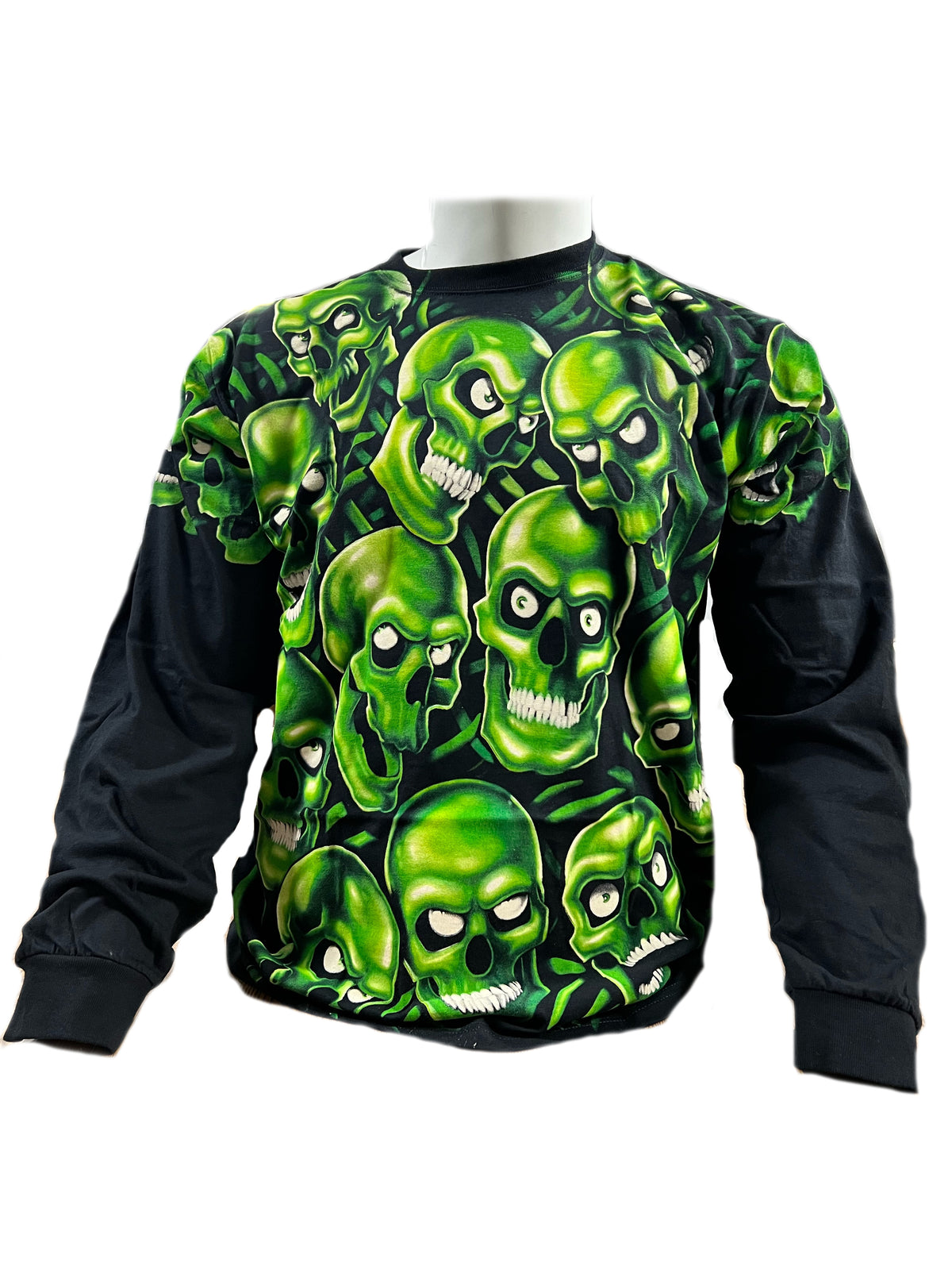 Green Skull Pile Mens Long Sleeve T Shirt Long Sleeve T-Shirts Old Glory LG  