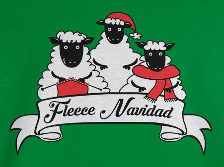Christmas Sheep Feliz Fleece Navidad Womens Long Sleeve T Shirt - LG / Green  Old Glory   