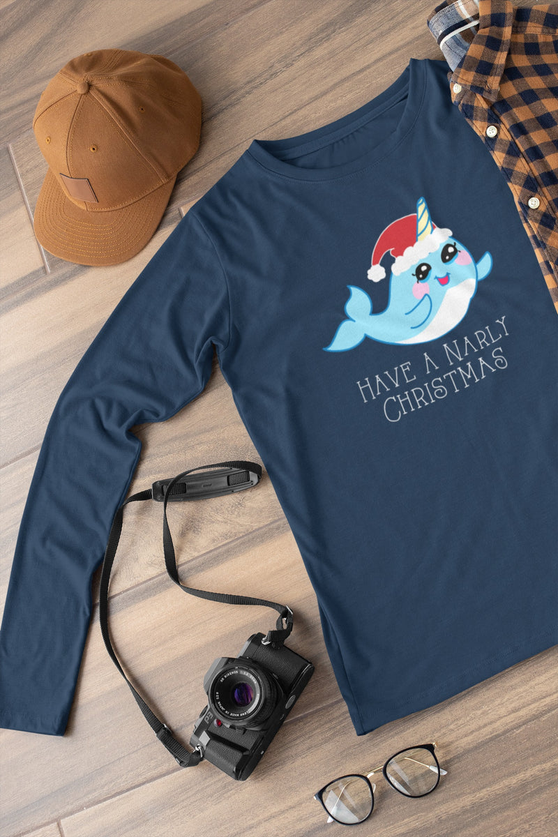 Narwhal Have a Narly Gnarly Christmas Womens Long Sleeve T Shirt Navy X-LG  Old Glory   
