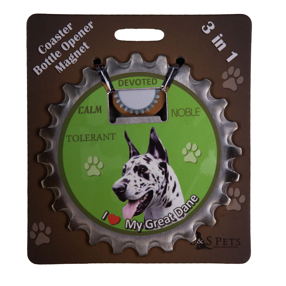 I Love My Harlequin Dane 3 in 1 Bottle Opener Coaster Magnet Bottle Openers Oldglory.com OS Multi