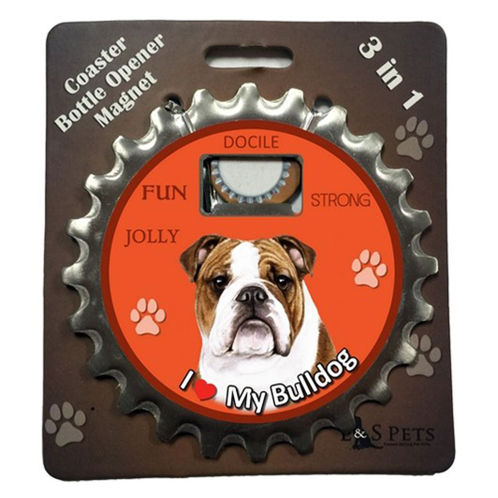 I Love My Bulldog 3 in 1 Bottle Opener Coaster Magnet Bottle Openers Oldglory.com OS Multi