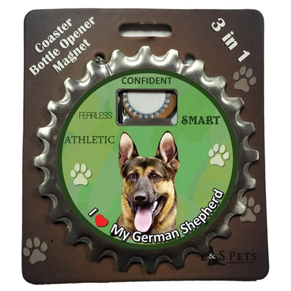I Love My German Shepherd 3 in 1 Bottle Opener Coaster Magnet Bottle Openers Oldglory.com OS Multi