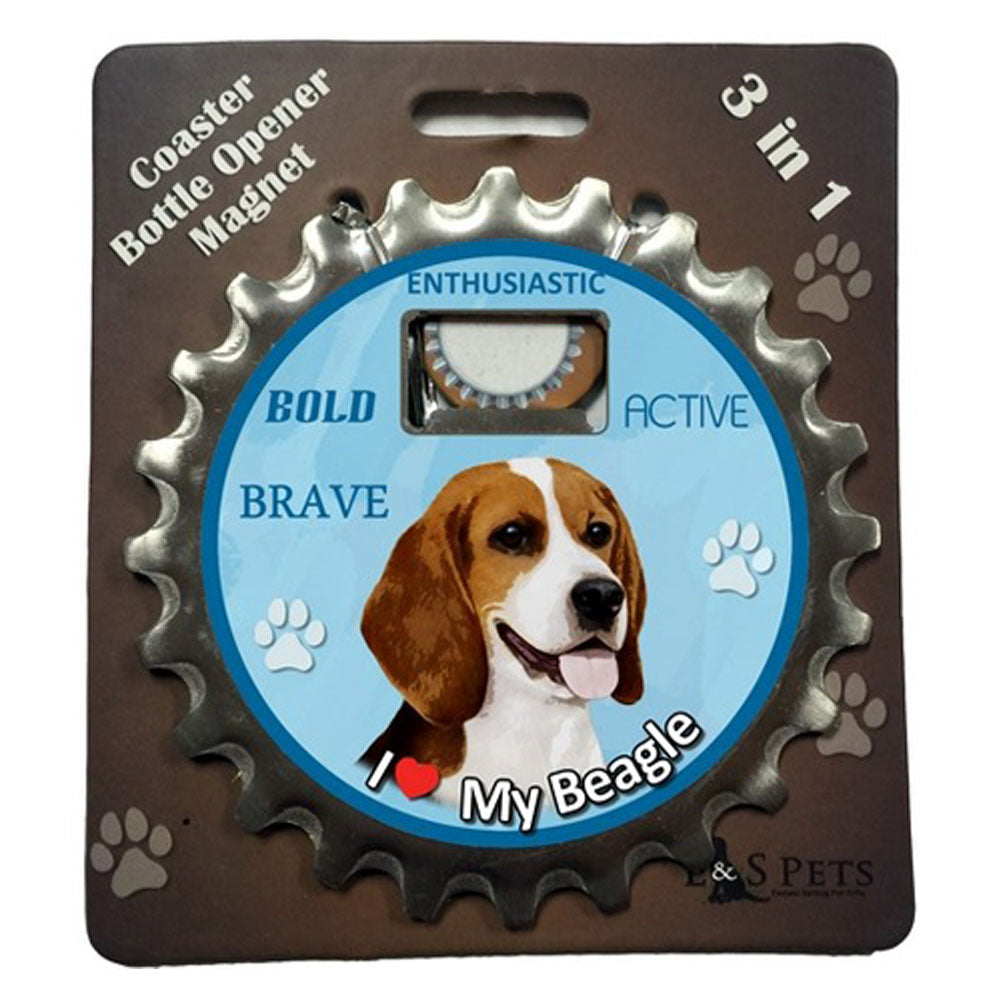 I Love My Beagle 3 in 1 Bottle Opener Coaster Magnet Bottle Openers Oldglory.com OS Multi
