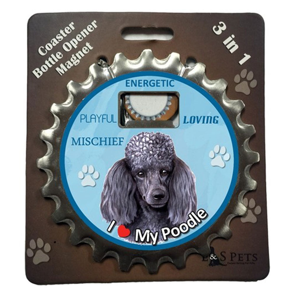 I Love My Black Poodle 3 in 1 Bottle Opener Coaster Magnet Bottle Openers Oldglory.com OS Multi