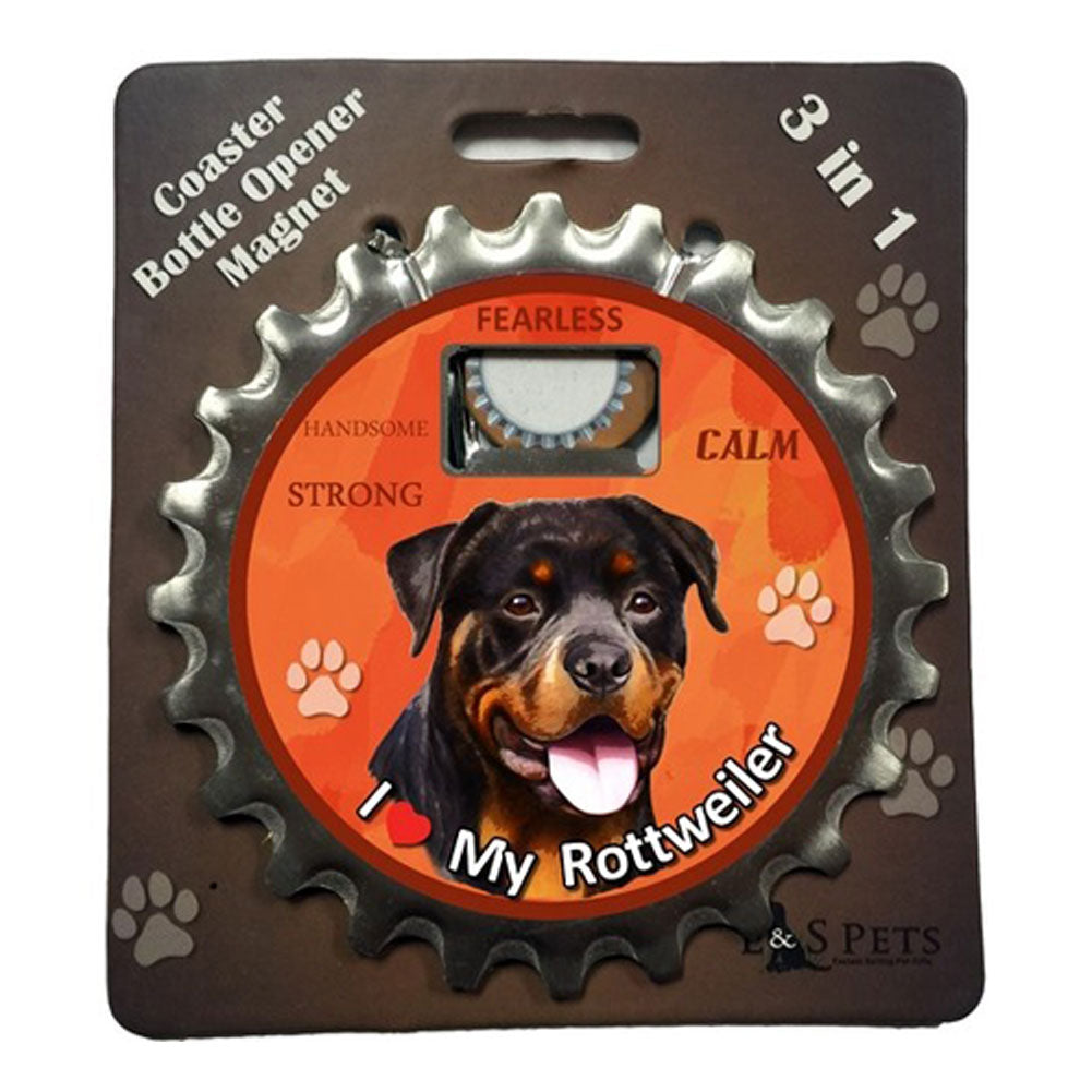 I Love My Rottweiler 3 in 1 Bottle Opener Coaster Magnet Bottle Openers Oldglory.com OS Multi