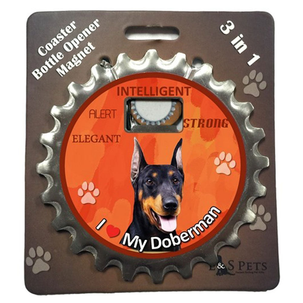 I Love My Doberman Pinscher 3 in 1 Bottle Opener Coaster Magnet Bottle Openers Oldglory.com OS Multi
