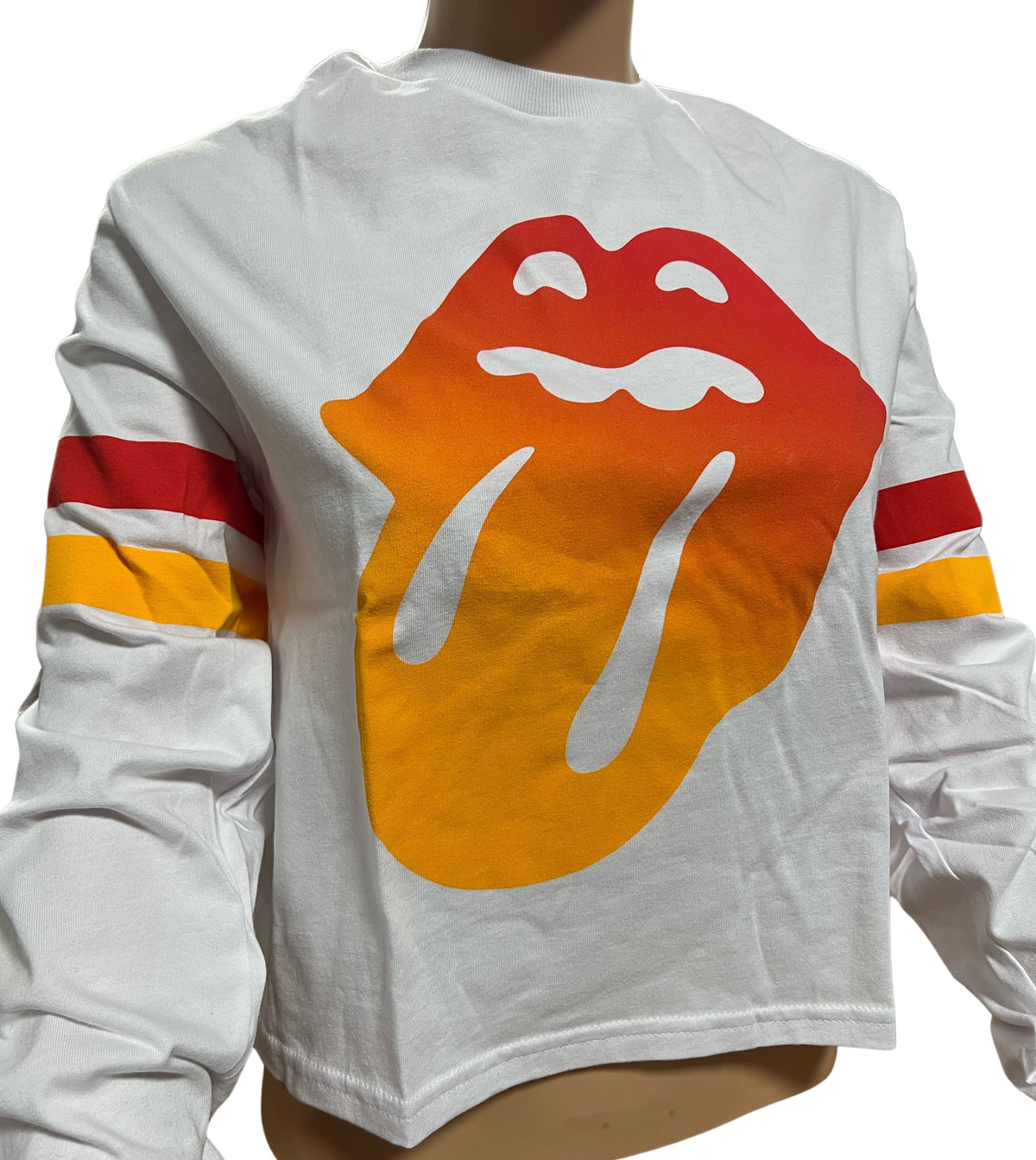 Rolling Stones - Gradient Stripes Juniors Long Sleeve Crop T Shirt  Old Glory LG  