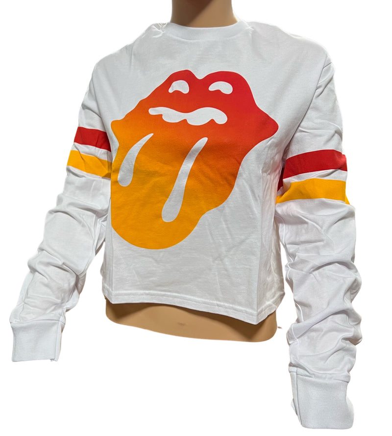 Rolling Stones - Gradient Stripes Juniors Long Sleeve Crop T Shirt  Old Glory   