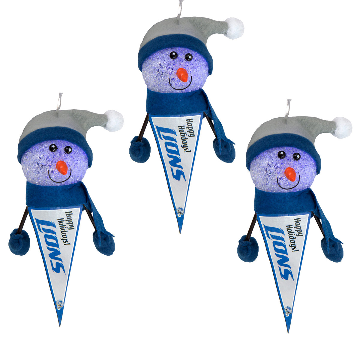 Detroit Lions - Light-Up Snowman Pennant Ornament 3 Pack - OS / Multicoloured Ornaments Old Glory   