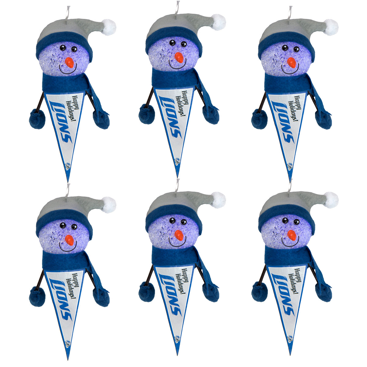 Detroit Lions - Light-Up Snowman Pennant Ornament 6 Pack - OS / Multicoloured Ornaments Old Glory   