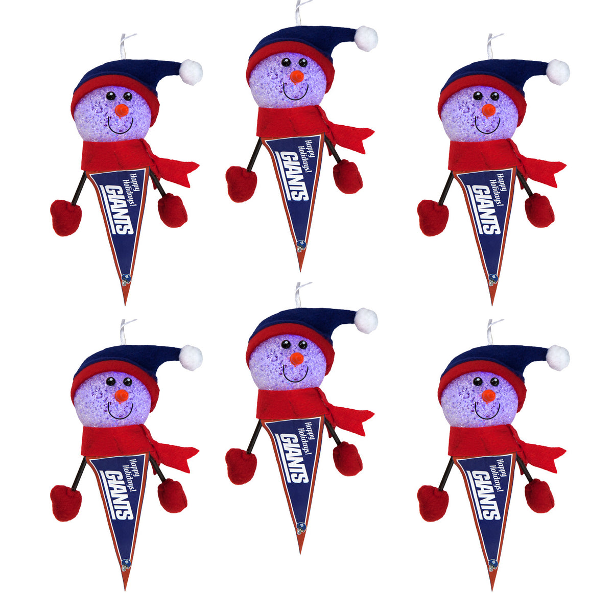 New York Giants - Light-Up Snowman Pennant Ornament 6 Pack - OS / Multicoloured Ornaments Old Glory   