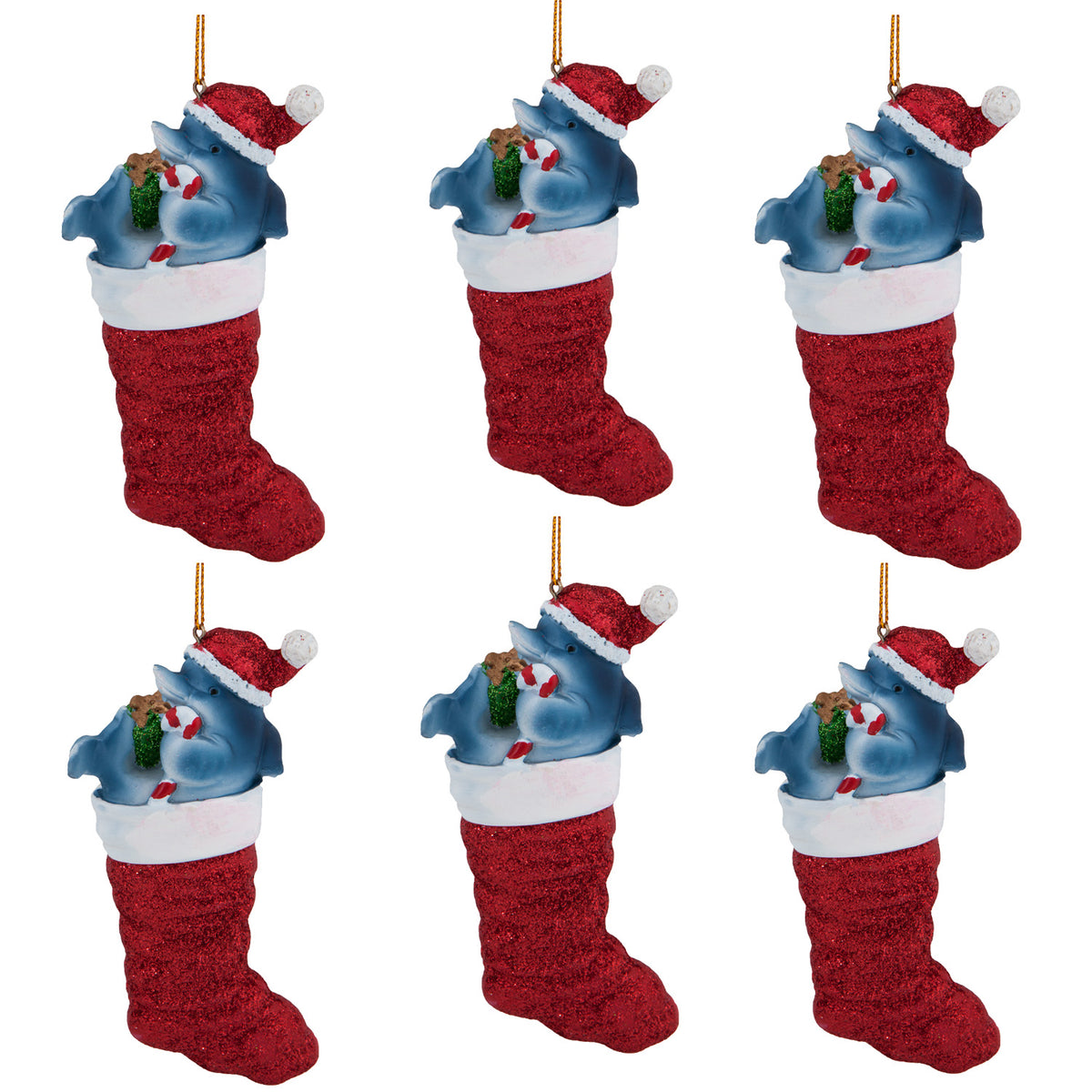 Dolphin In Stocking Christmas Ornament 6 Pack - OS / Multi Ornaments Old Glory   