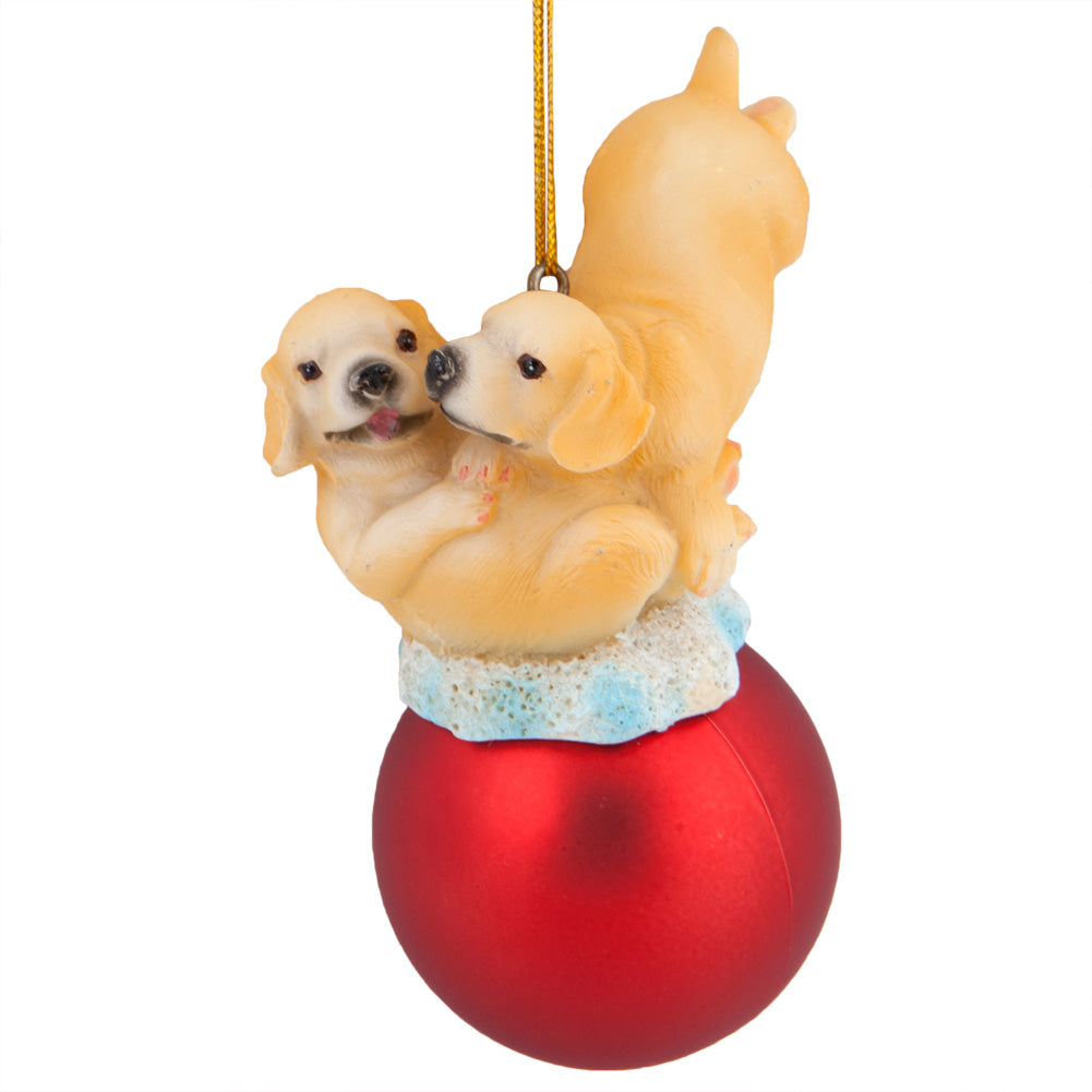 Puppies On Red Ball Christmas Ornament 3 Pack - OS / Multi Ornaments Old Glory   