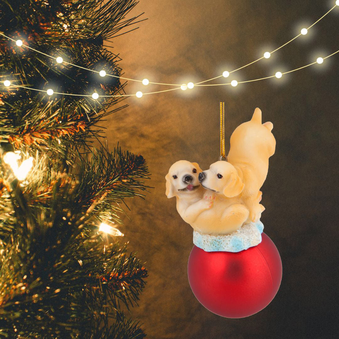 Puppies On Red Ball Christmas Ornament 6 Pack - OS / Multi Ornaments Old Glory   