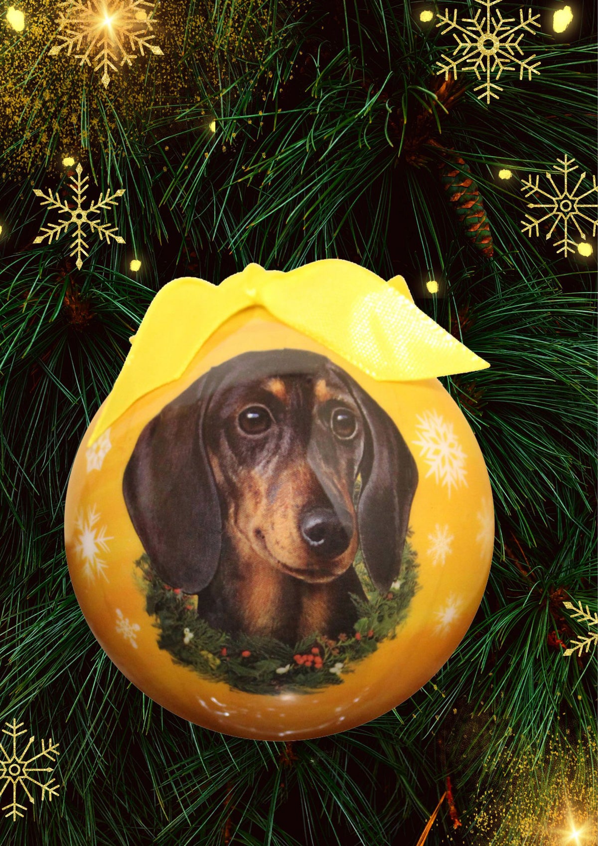 Black Dachshund Christmas Ball Ornament 6 Pack - One Size / Yellow Ornaments Old Glory   