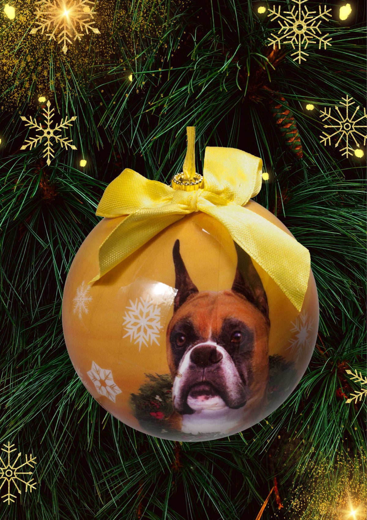 Boxer Cropped Christmas Ball Ornament 6 Pack - One Size / Yellow Ornaments Old Glory   