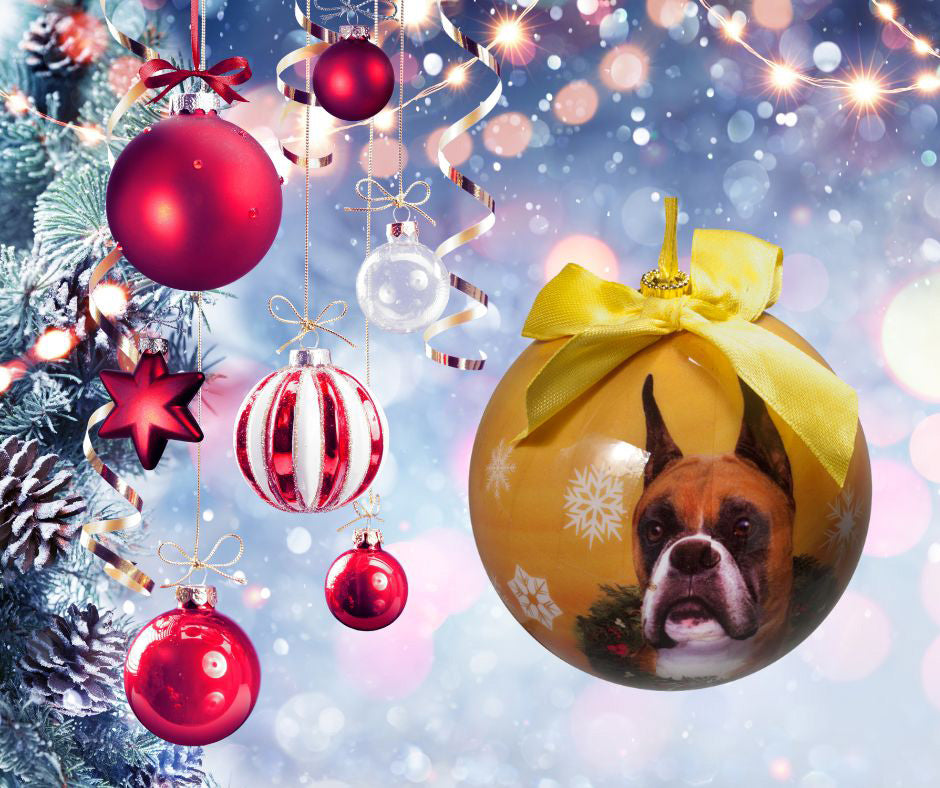 Boxer Cropped Christmas Ball Ornament 6 Pack - One Size / Yellow Ornaments Old Glory   