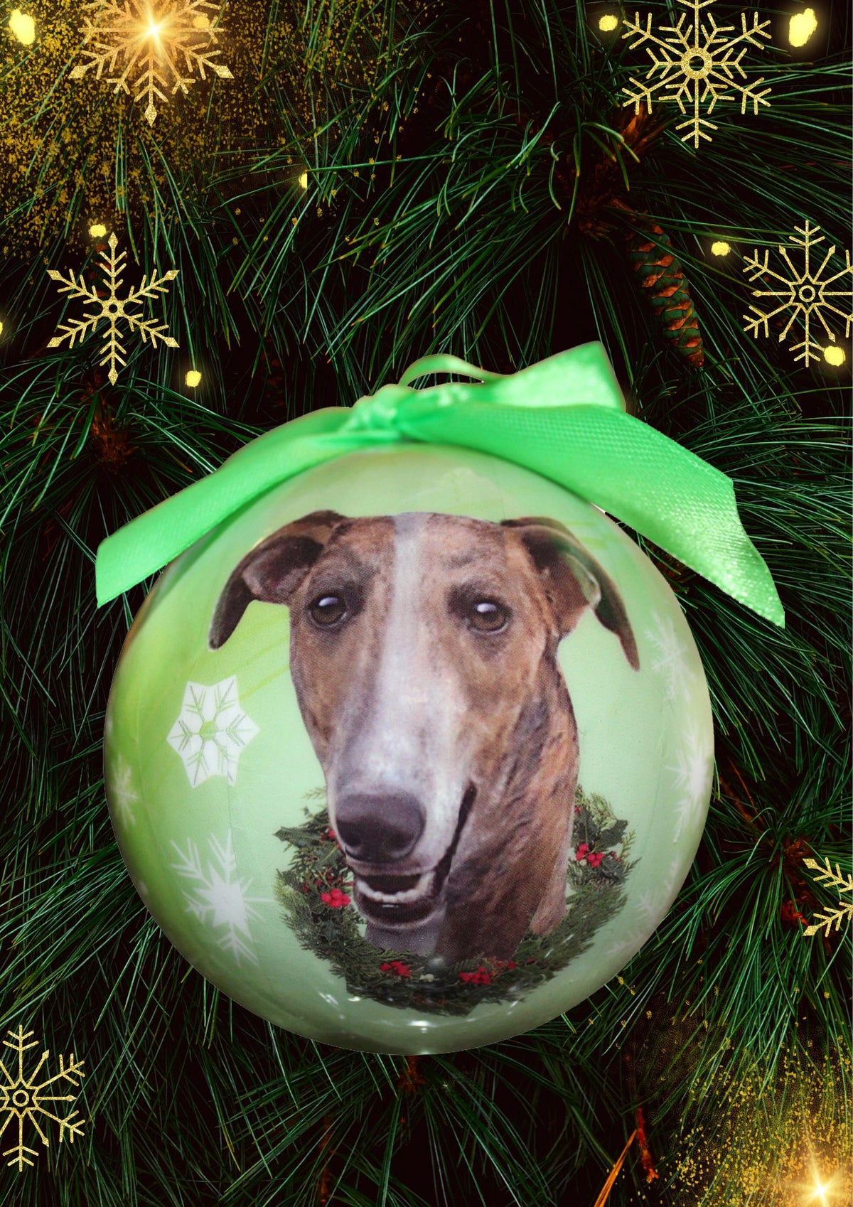 Brindle Greyhound Christmas Ball Ornament 3 Pack - One Size / Light Green Ornaments Old Glory   