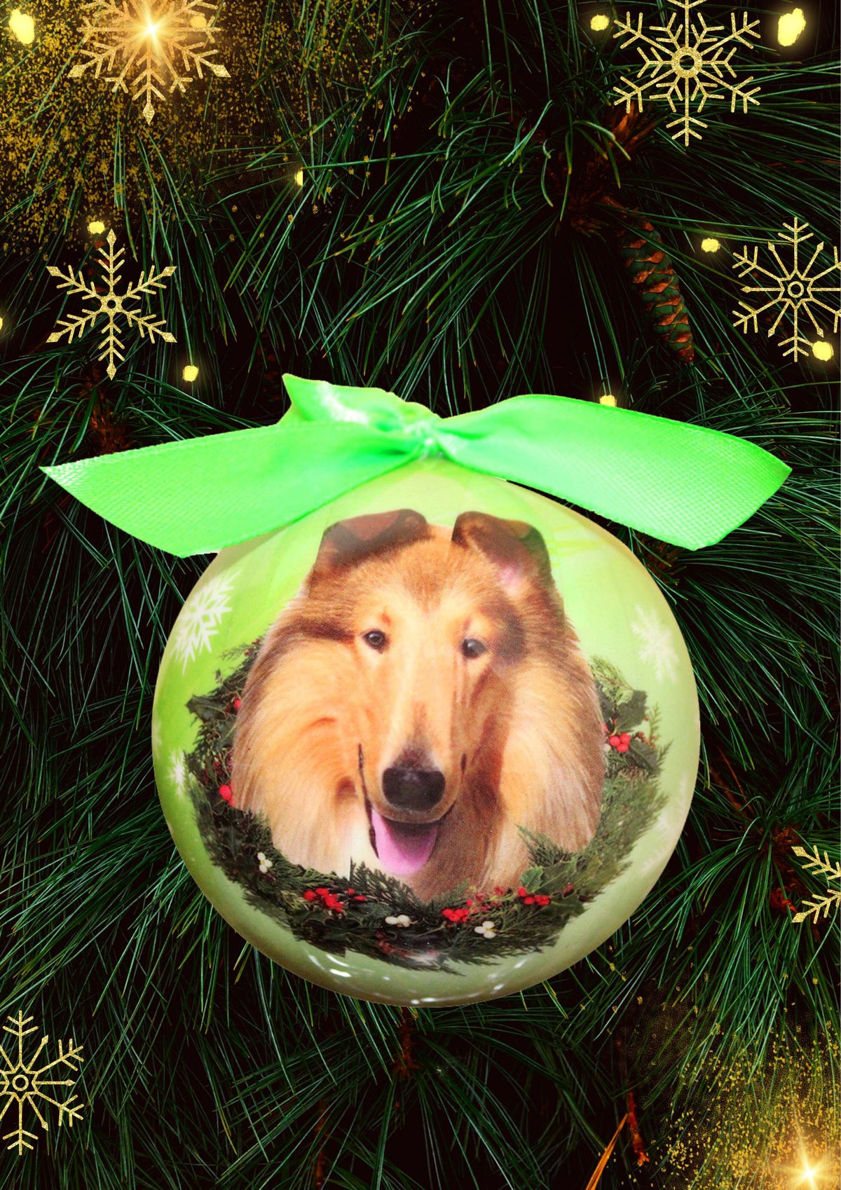 Collie Christmas Ball Ornament 6 Pack - One Size / Light Green Ornaments Old Glory   
