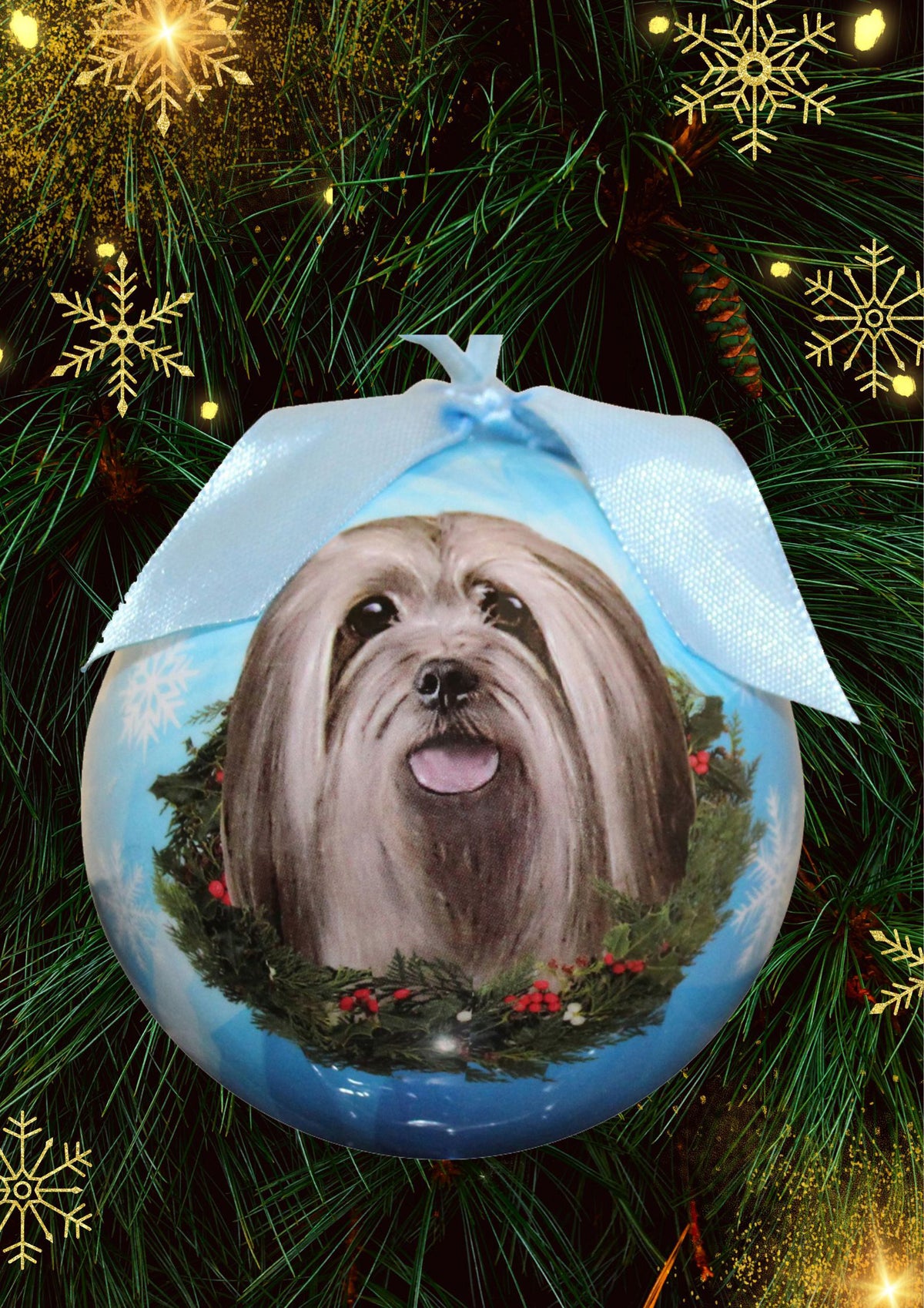 Lhasa Apso Christmas Ball Ornament 6 Pack - OS / Light Blue Ornaments Old Glory   
