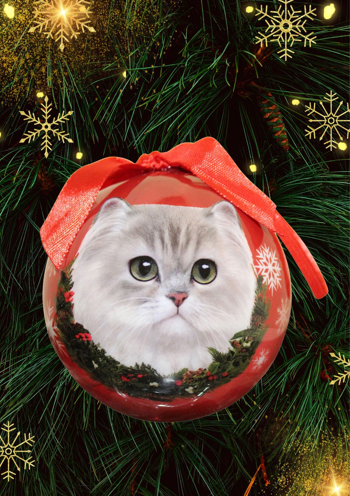 Persian Cat Christmas Ball Ornament 3 Pack - OS / Red Ornaments Old Glory   