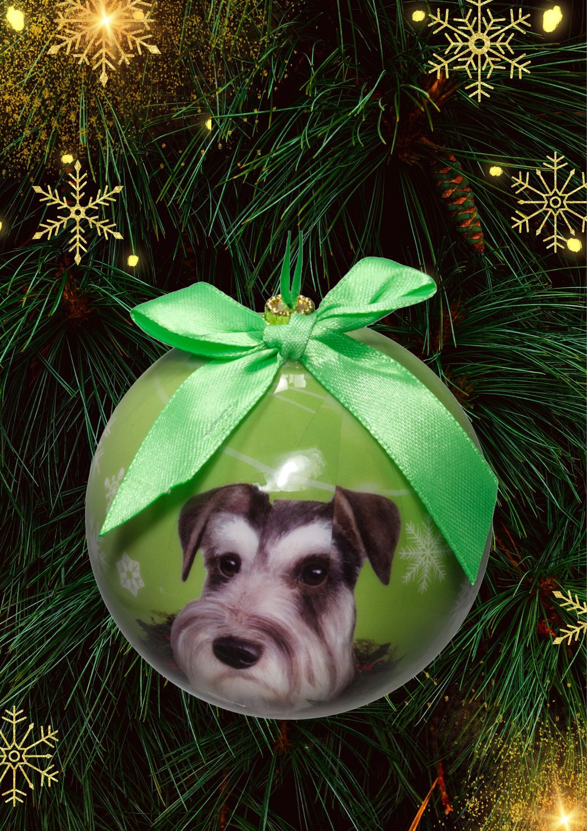 Schnauzer Uncropped Christmas Ball Ornament 3 Pack - OS / Green Ornaments Old Glory   