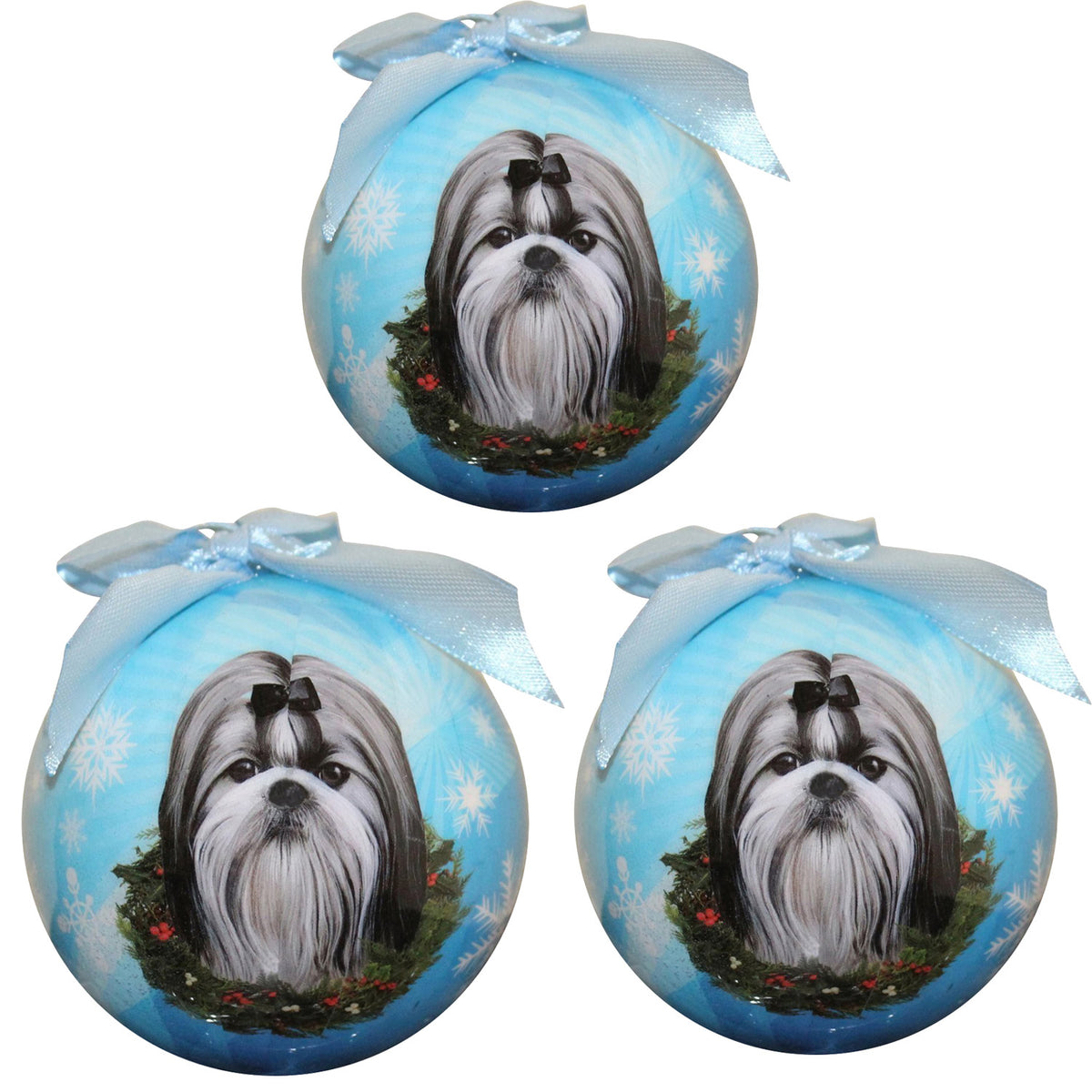 Shih Tzu Christmas Ball Ornament 3 Pack - OS / Light Blue Ornaments Old Glory   