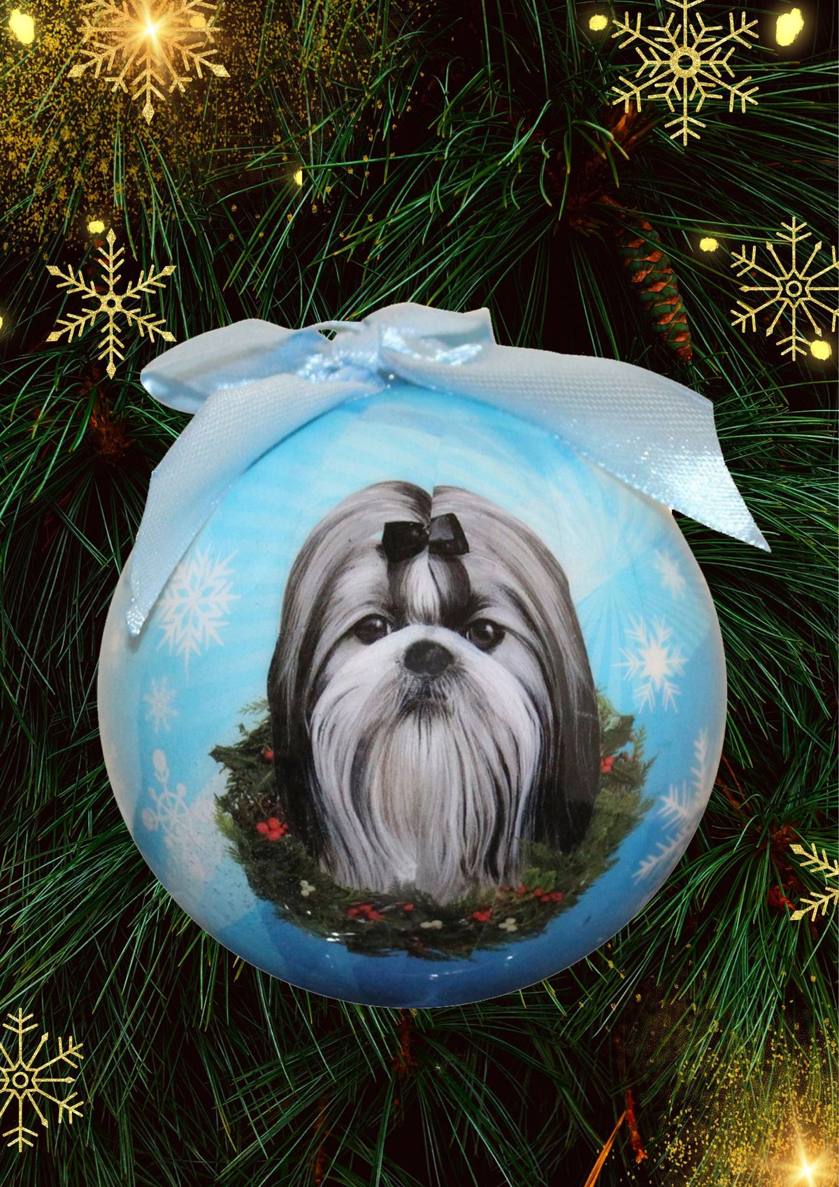 Shih Tzu Christmas Ball Ornament 6 Pack - OS / Light Blue Ornaments Old Glory   