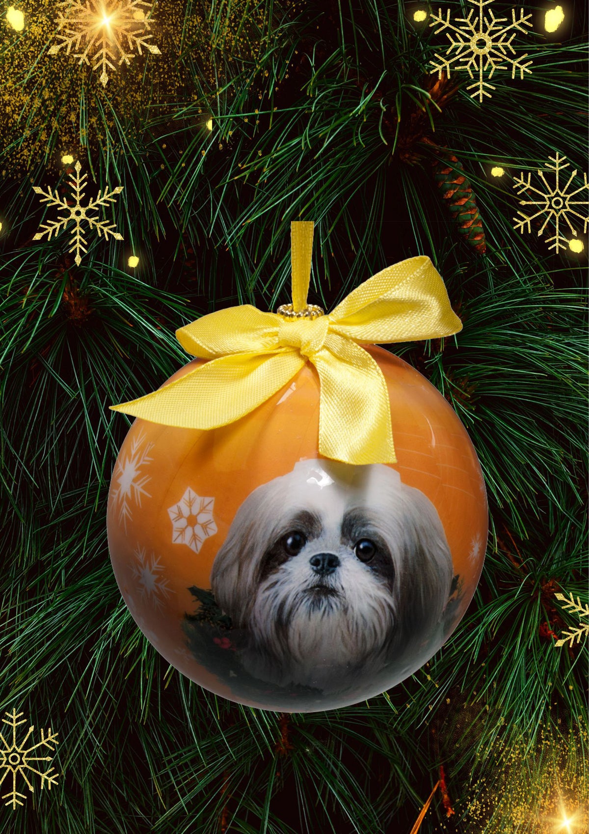 Tan And White Shih Tzu Puppy Cut Christmas Ball Ornament 3 Pack - OS / Yellow Ornaments Old Glory   