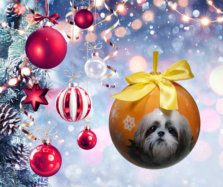 Tan And White Shih Tzu Puppy Cut Christmas Ball Ornament 6 Pack - OS / Yellow Ornaments Old Glory   