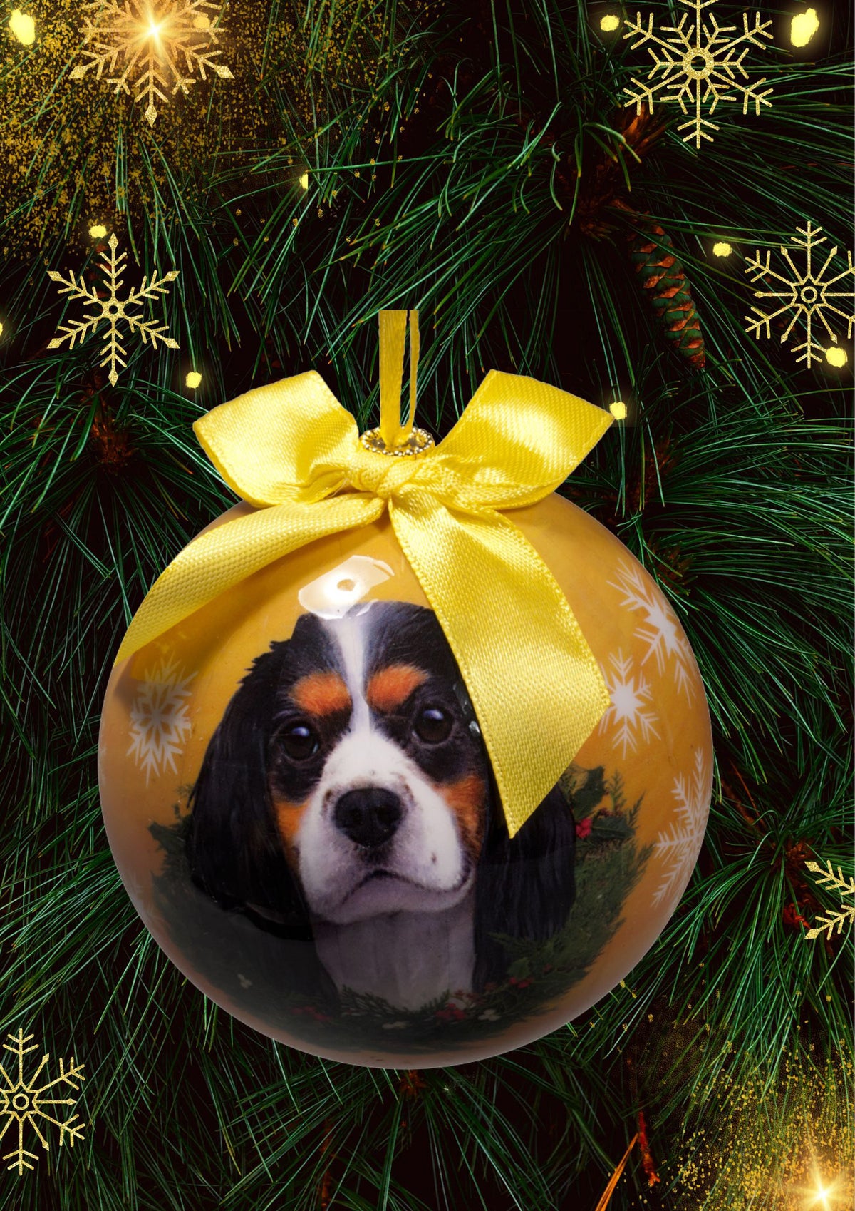 Tri-Color King Charles Cavalier Christmas Ball Ornament 3 Pack - OS / Yellow Ornaments Old Glory   