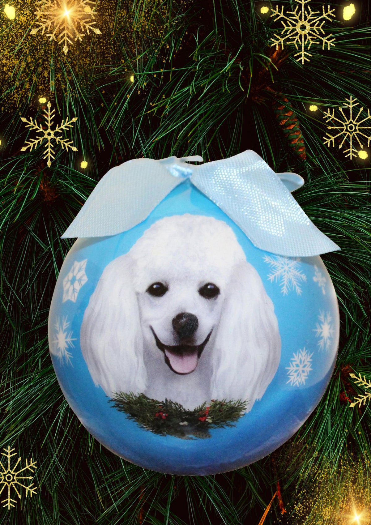 White Poodle Christmas Ball Ornament 6 Pack - OS / Light Blue Ornaments Old Glory   