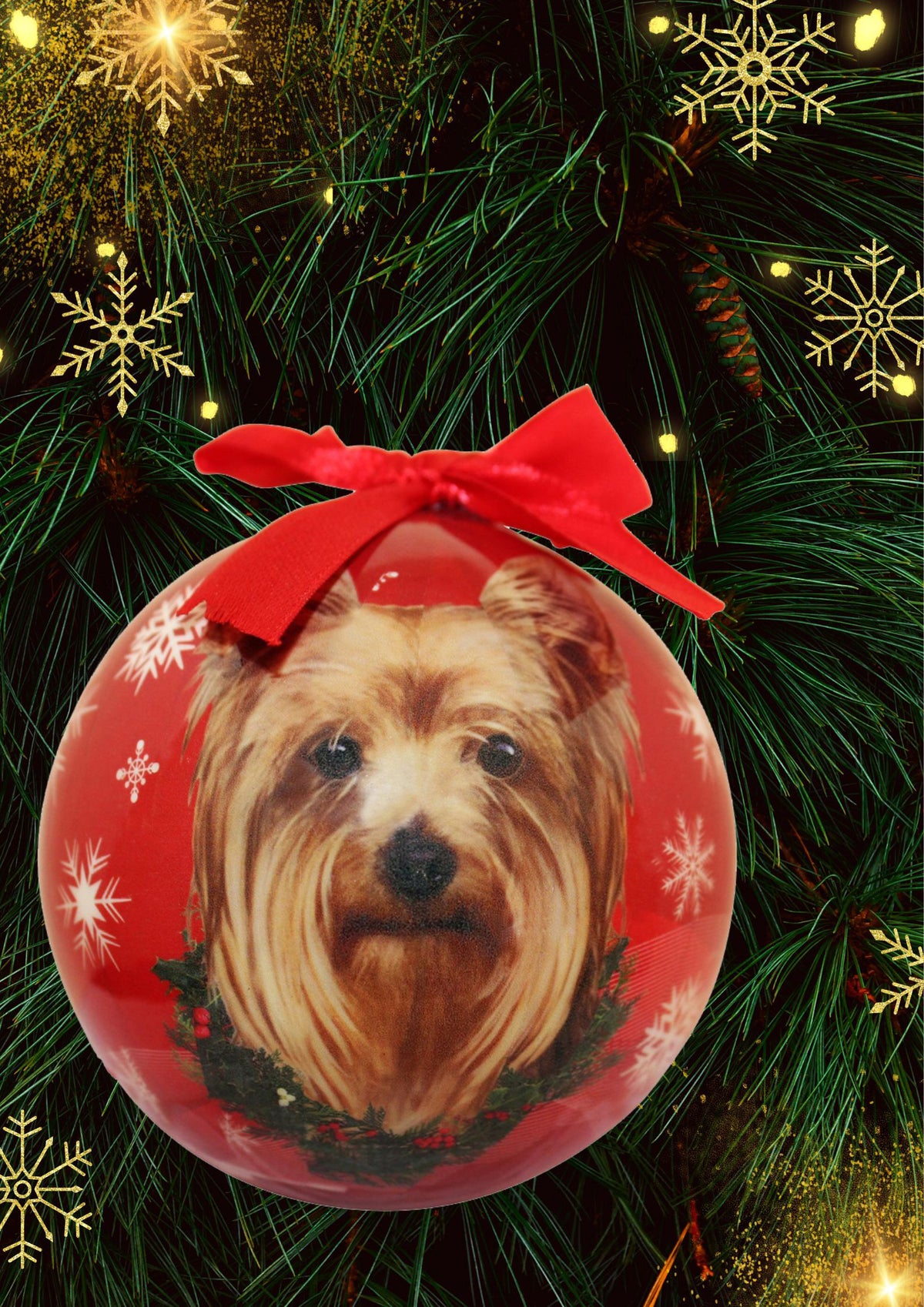 Yorkie Christmas Ball Ornament 6 Pack - OS / Red Ornaments Old Glory   