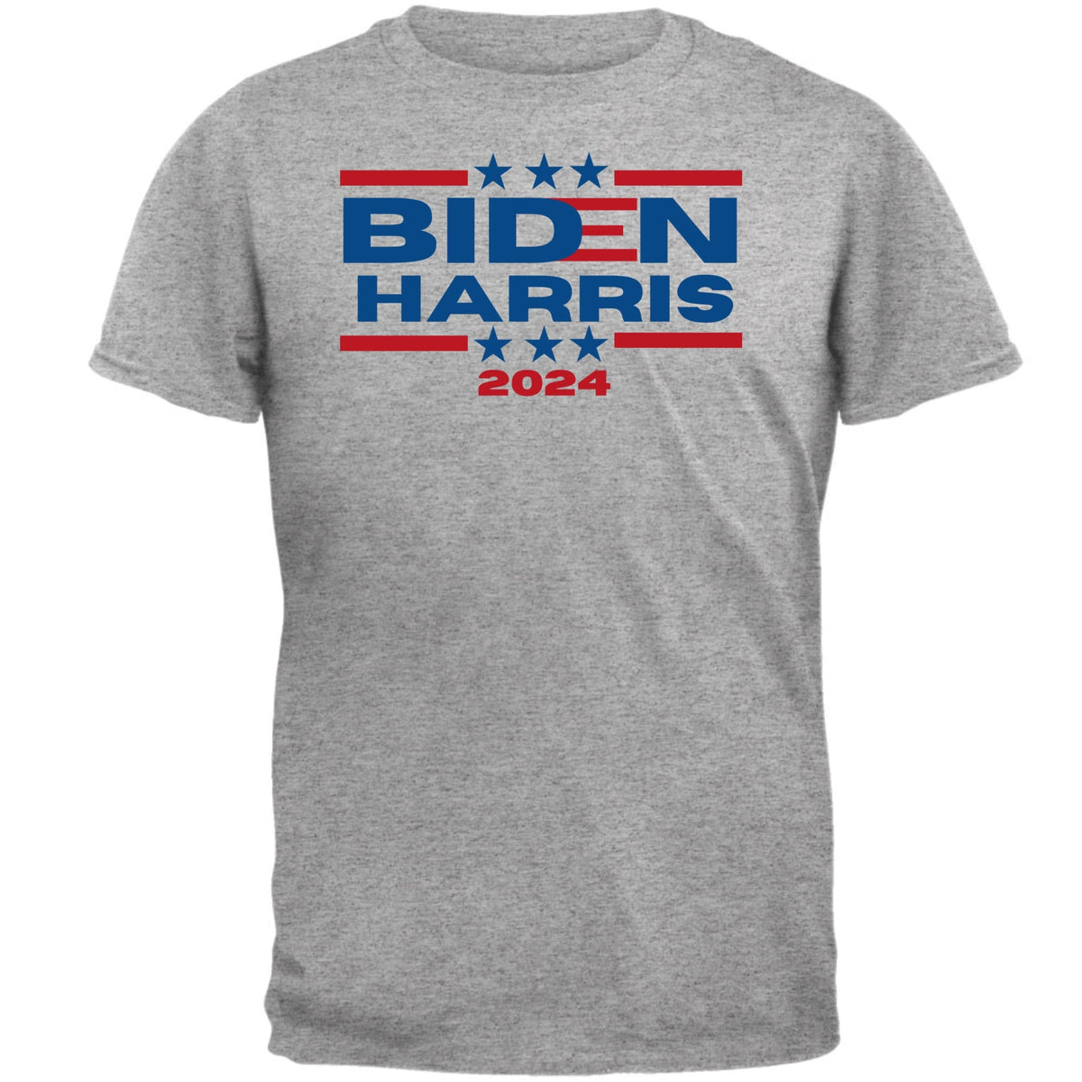 Election 2024 Biden Harris 2024 Triple Stars Mens T Shirt Men's T-Shirts Oldglory.com SM Heather Grey 