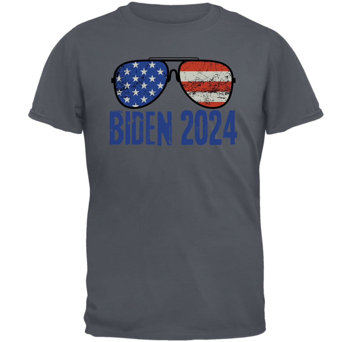 Election 2024 Biden USA Patriotic Aviator Glasses Mens T Shirt Men's T-Shirts Oldglory.com SM Charcoal 