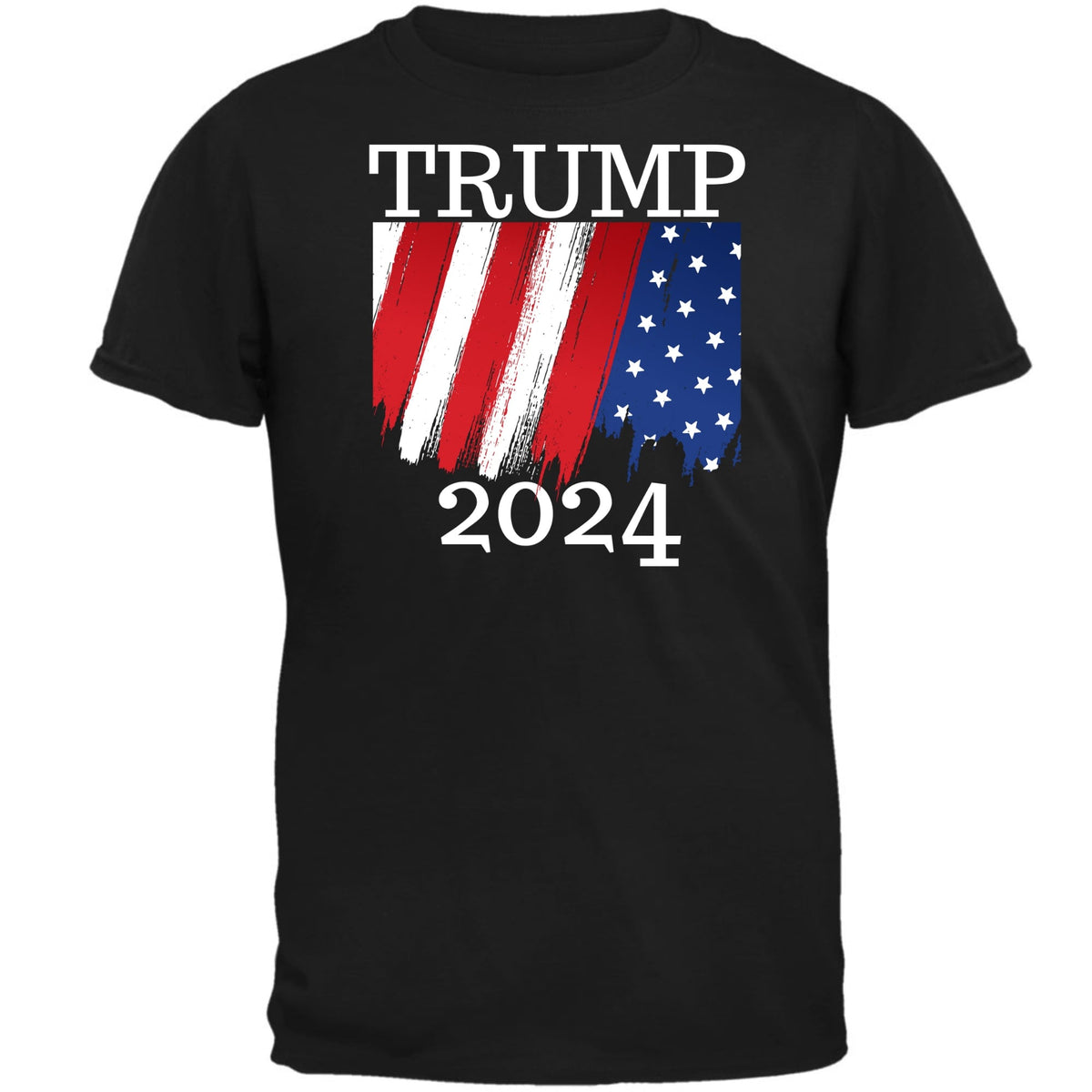 Election 2024 Trump 2024 Paint Stroke American Flag Mens T Shirt Men's T-Shirts Oldglory.com SM Black 