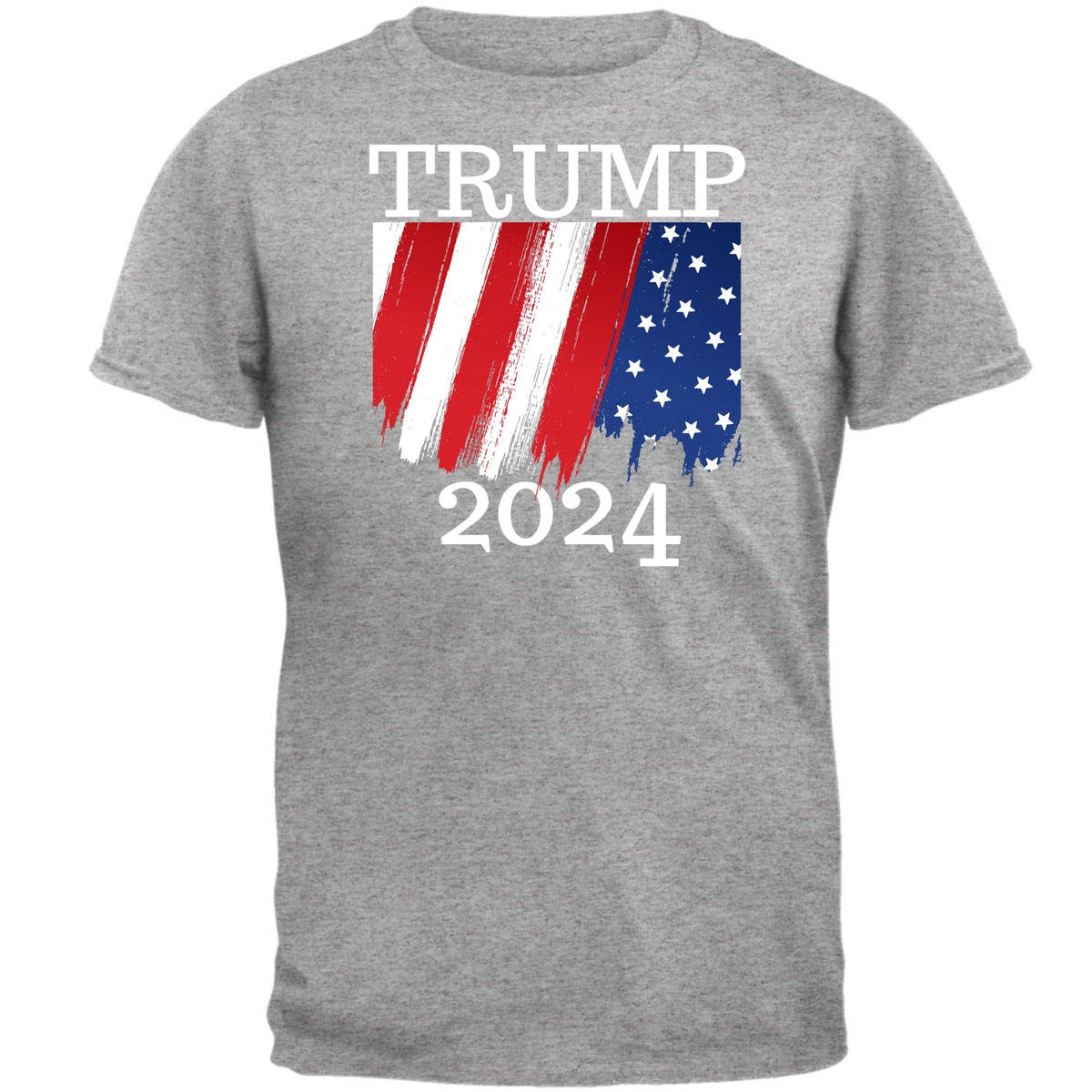 Election 2024 Trump 2024 Paint Stroke American Flag Mens T Shirt Men's T-Shirts Oldglory.com SM Heather Grey 