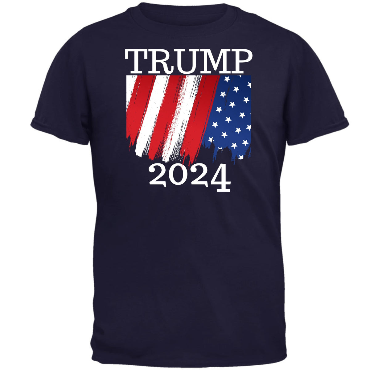 Election 2024 Trump 2024 Paint Stroke American Flag Mens T Shirt Men's T-Shirts Oldglory.com SM Navy 