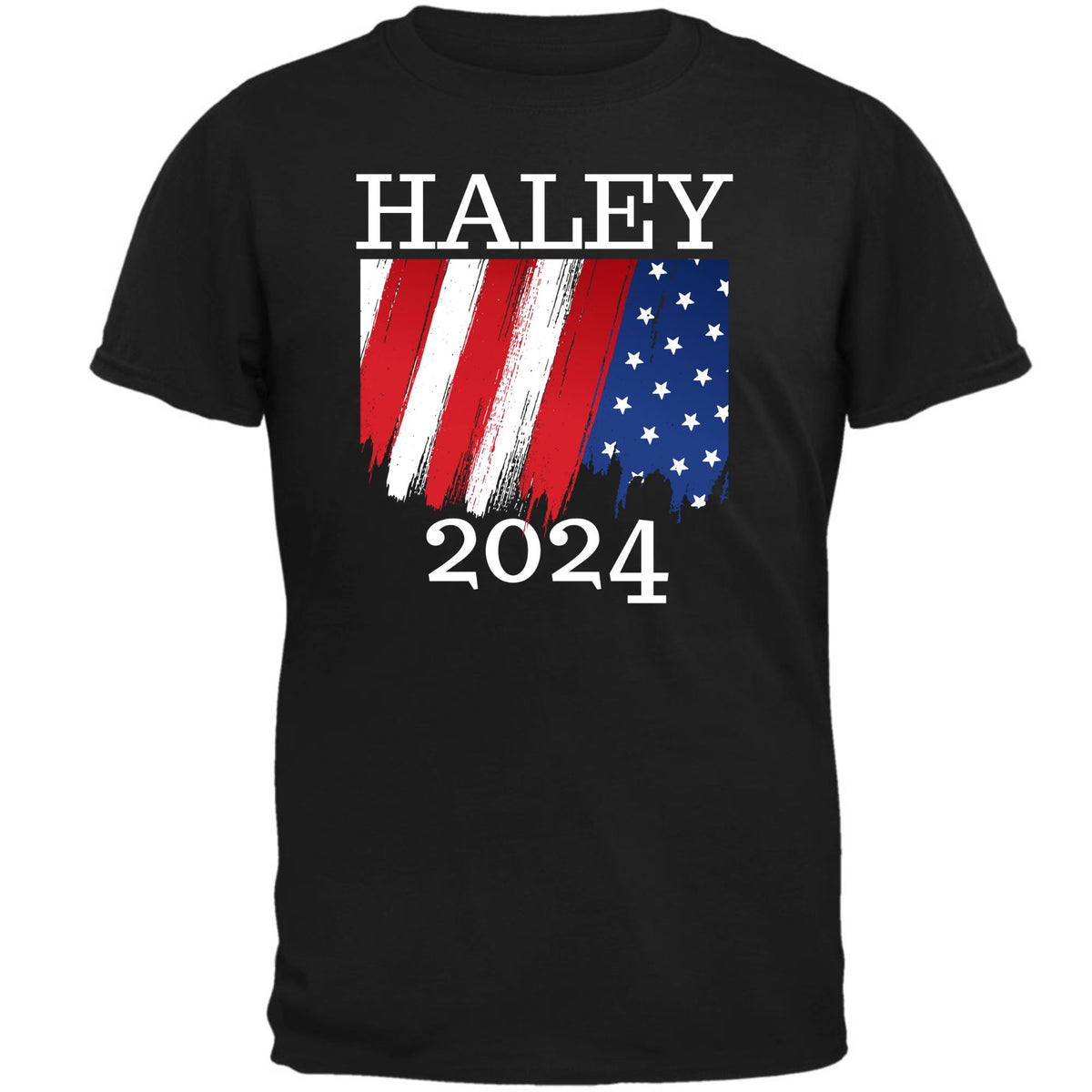 Election 2024 Haley 2024 Paint Stroke American Flag Mens T Shirt Men's T-Shirts Oldglory.com SM Black 