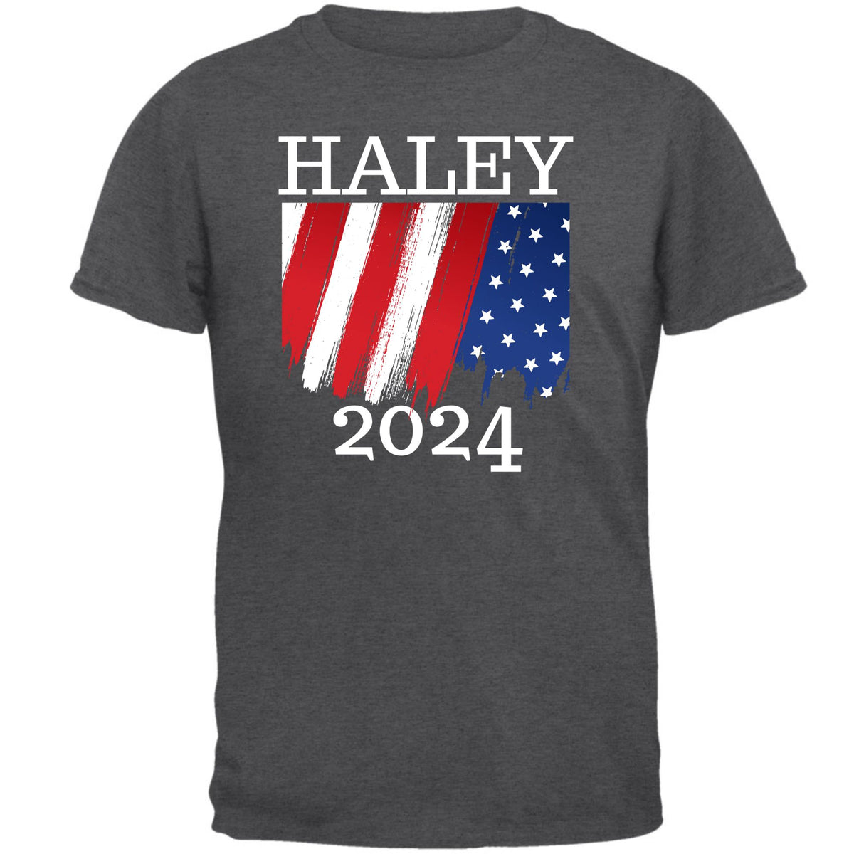 Election 2024 Haley 2024 Paint Stroke American Flag Mens T Shirt Men's T-Shirts Oldglory.com SM Dark Heather 