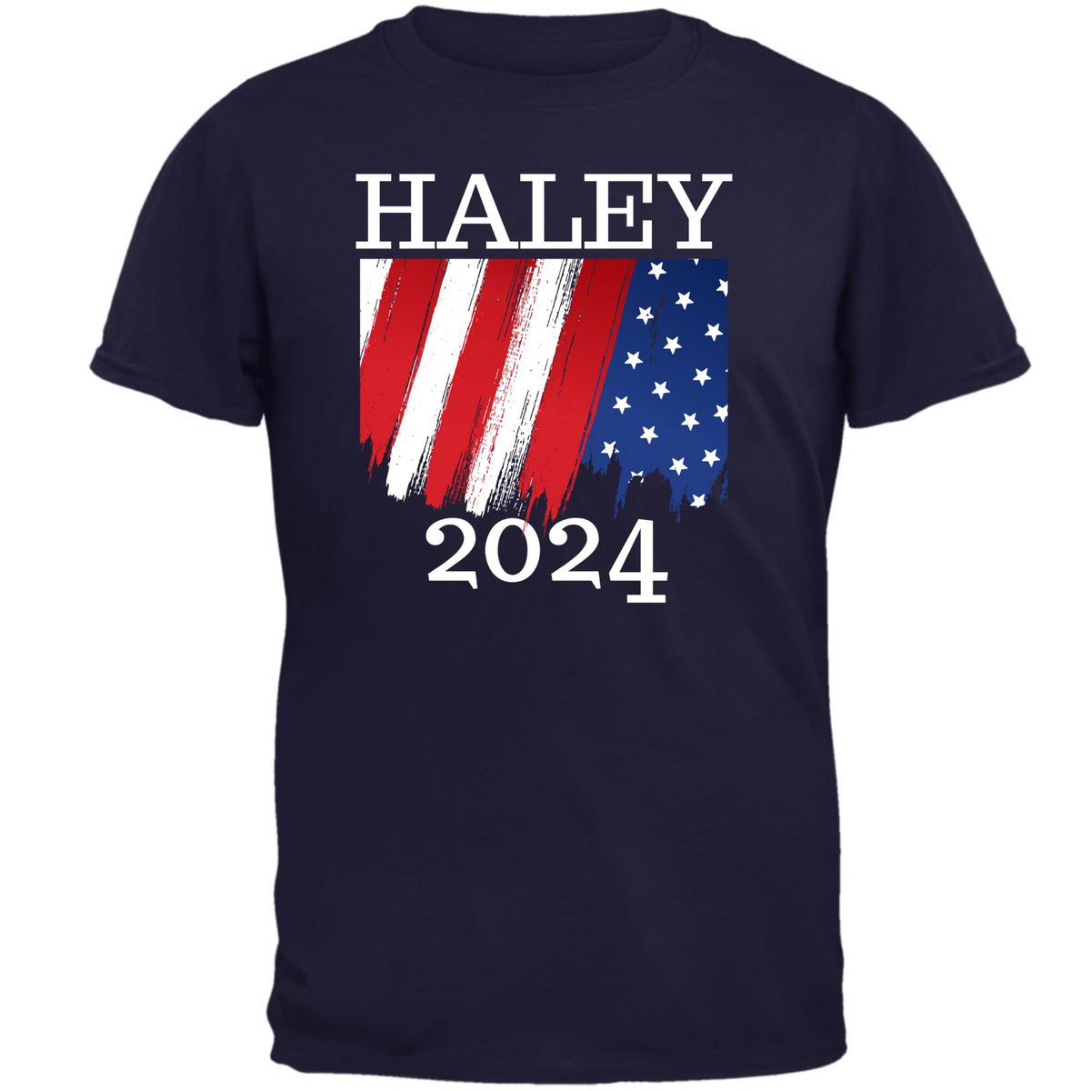 Election 2024 Haley 2024 Paint Stroke American Flag Mens T Shirt Men's T-Shirts Oldglory.com SM Navy 