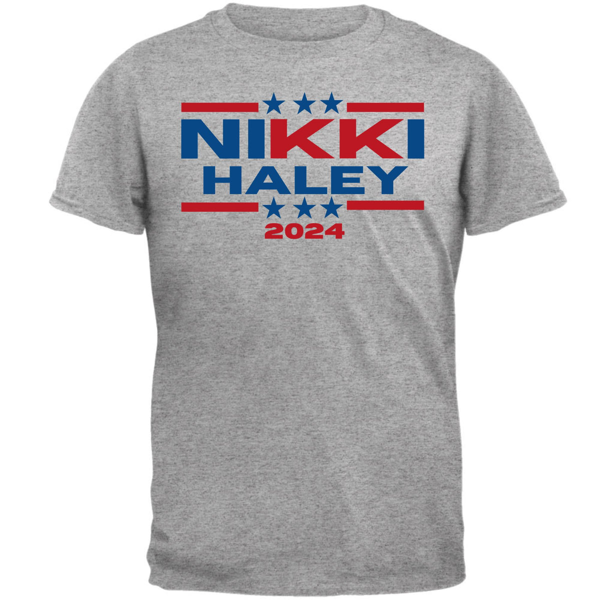 Election 2024 Nikki Haley 2024 Triple Stars Mens T Shirt Men's T-Shirts Oldglory.com SM Heather Grey 