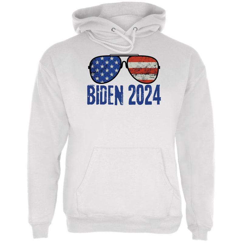 Election 2024 Biden USA Patriotic Aviator Glasses Mens Pullover Hoodie Men's Hoodies Oldglory.com SM White 